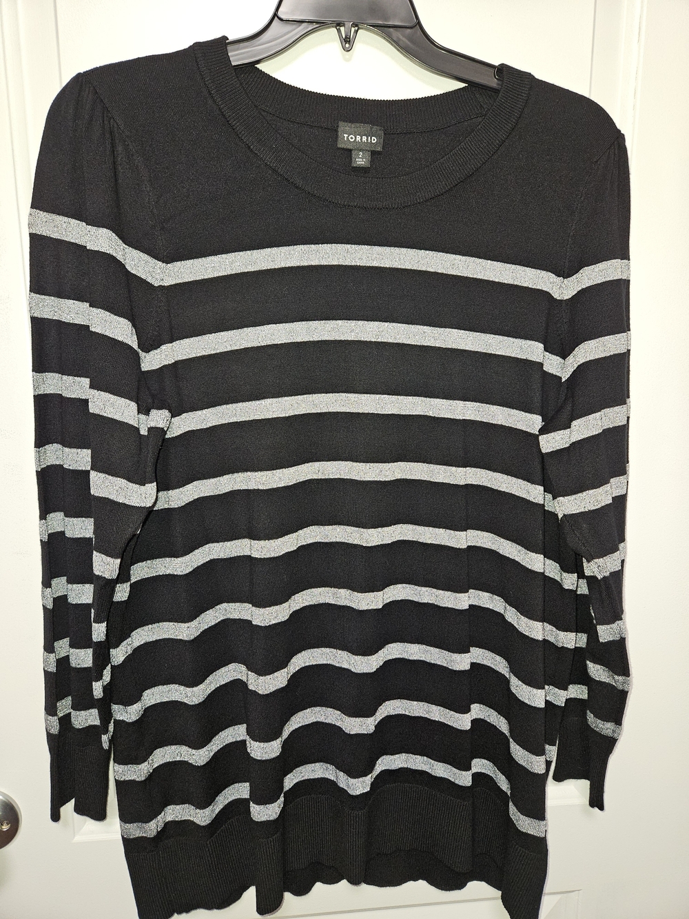 Torrid Black Sweater with Silver Stripe - Women's Crewneck Size2